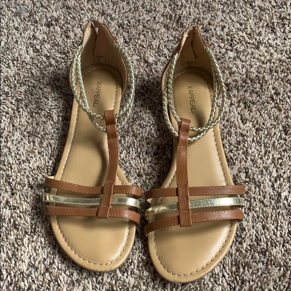 X-Appeal Brown and Gold Gladiator Sandals